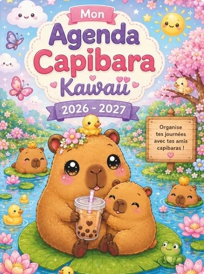 Couverture : Agenda scolaire Capybara kawaii 2026-2027