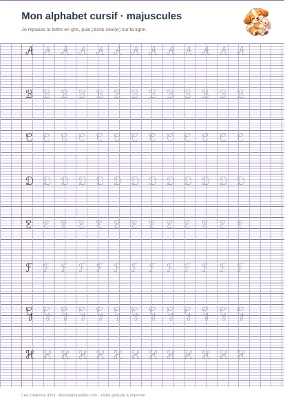 Aperçu de la fiche alphabet cursif majuscules