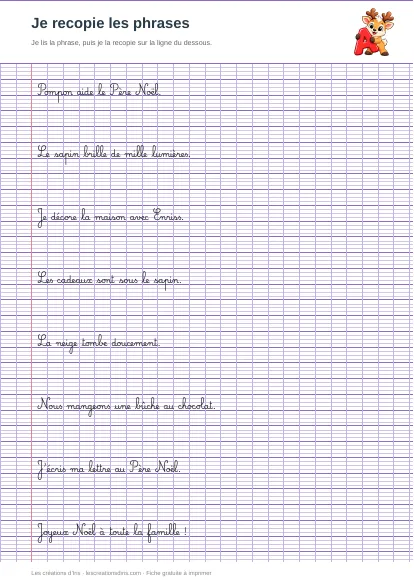 Aperçu de la fiche phrases à recopier sur Noël